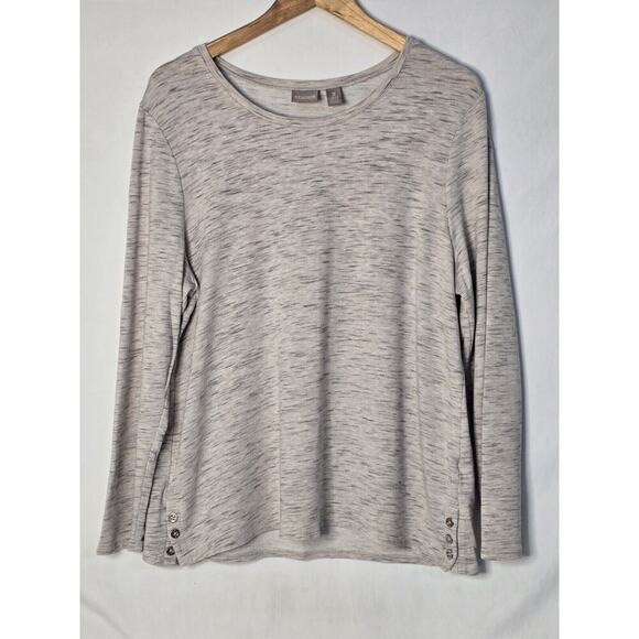 Chicos Spacedye Bateau Neck Sweater Size 3 Womens Brown Side Slit Button Long Sl - Picture 6 of 7